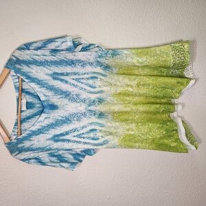 Blue and Green Tie-Dyed Pattern Women's Top